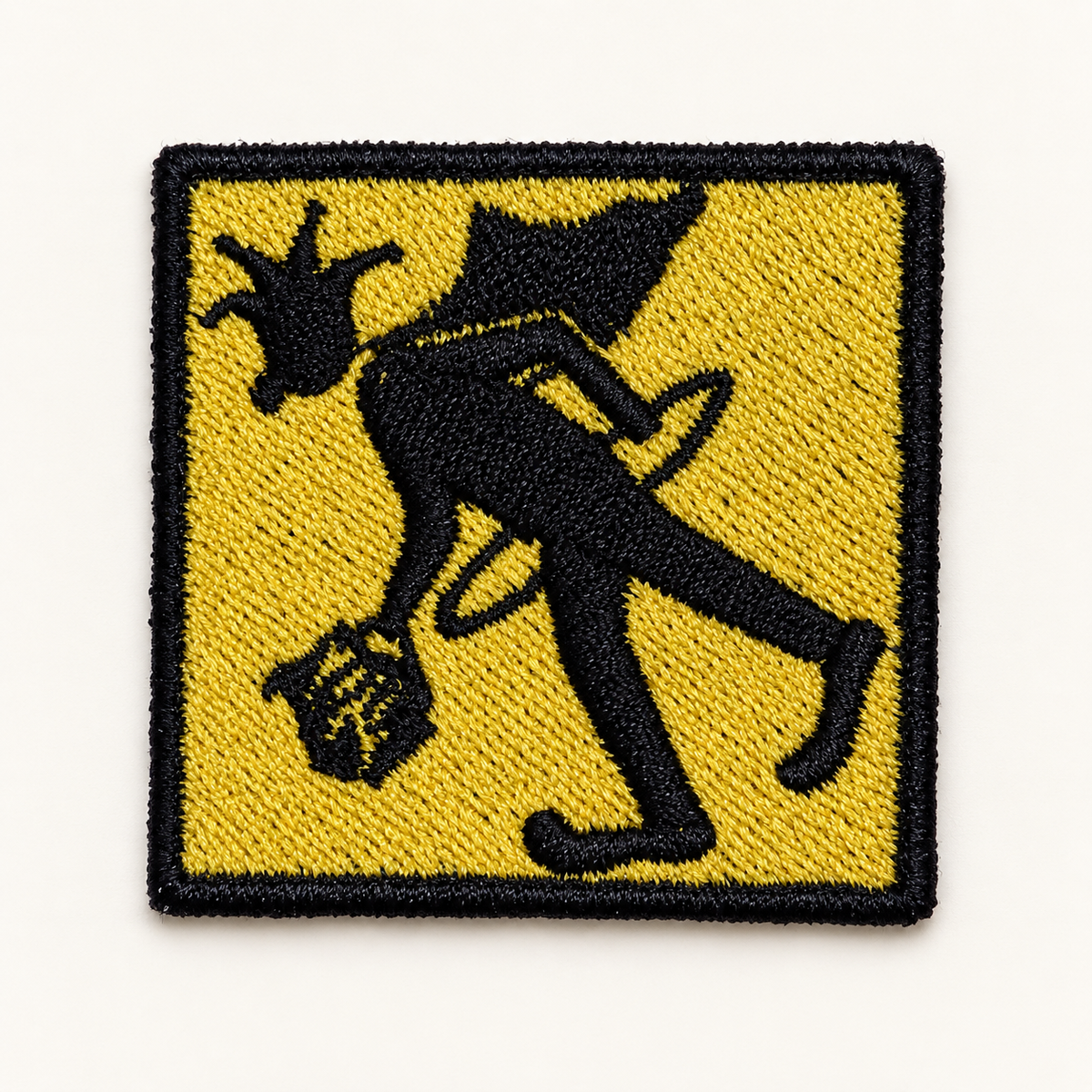 Black and yellow 2-inch square Prankster embroidered iron-on patch